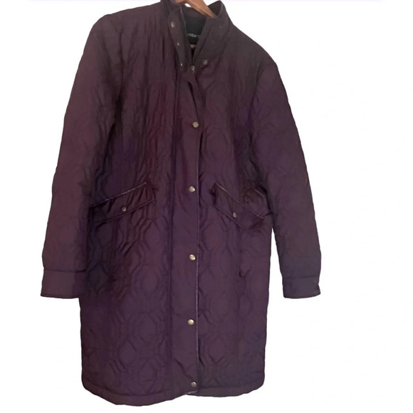 Land’s End Quilted Dark Purple Primaloft full snap front long coat, size LP - Picture 1 of 4